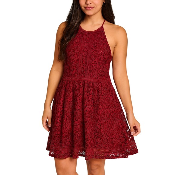 Altar'D State Dress LG Red Sleeveless Halter Keyhole Lace Fit Flare Party Chic - Picture 1 of 8